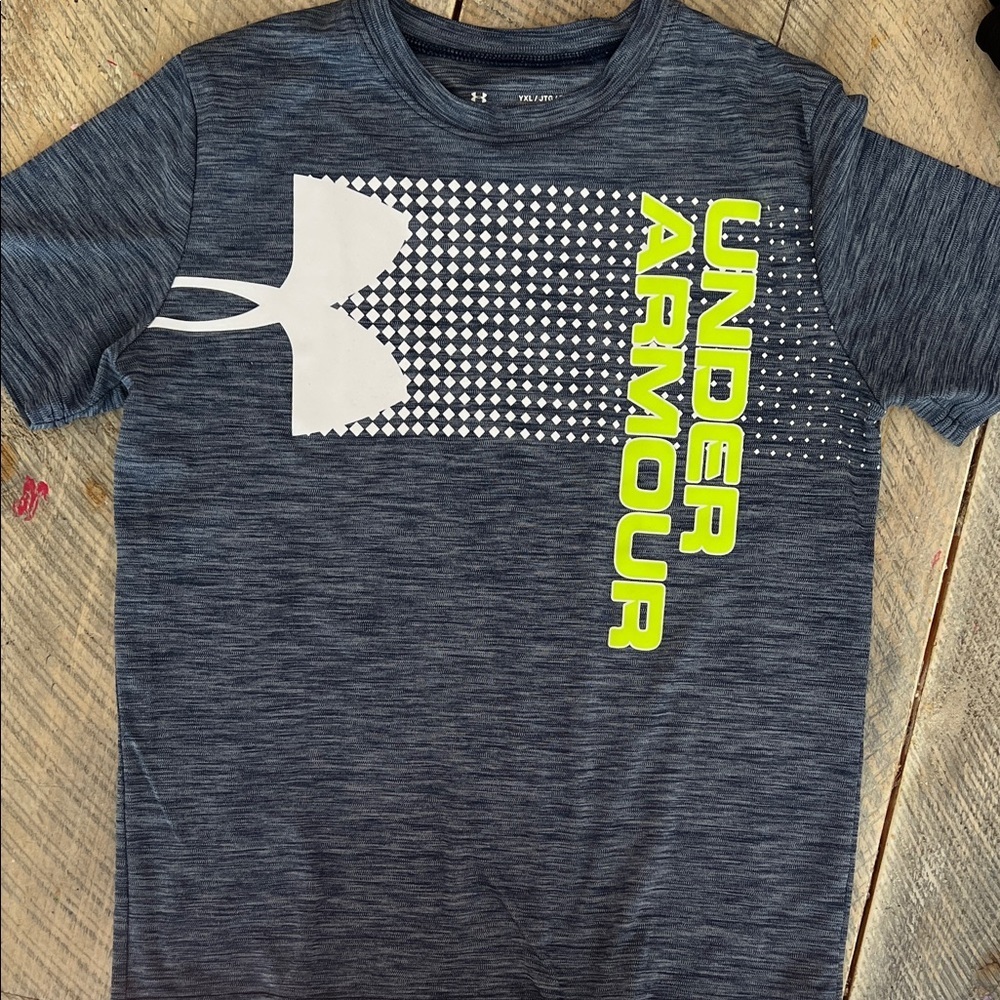 Under Armour Boys HeatGear Space Dye Graphic T-Shirt Navy Blue Neon‎ Yellow YXL